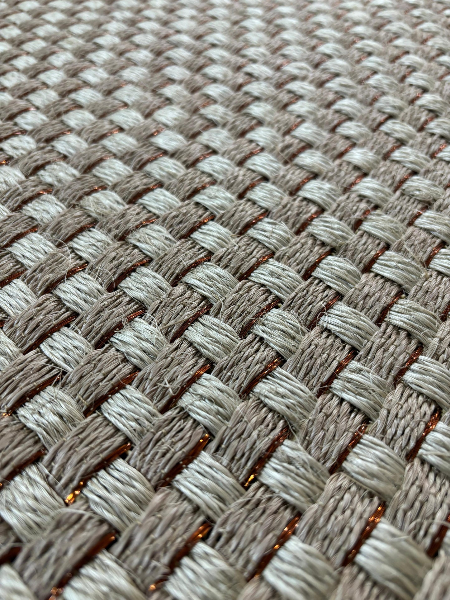 Combined Canasto woven Rug in two-tone Fique with copper detail/ One to One Edge/ F40