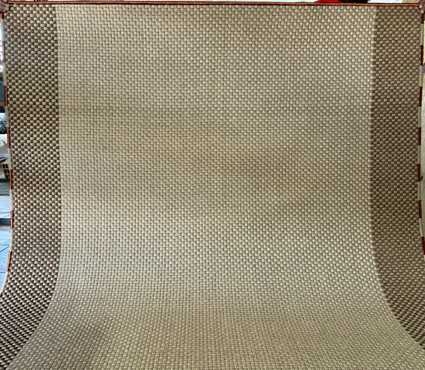 Combined Canasto woven Rug in two-tone Fique with copper detail/ One to One Edge/ F40