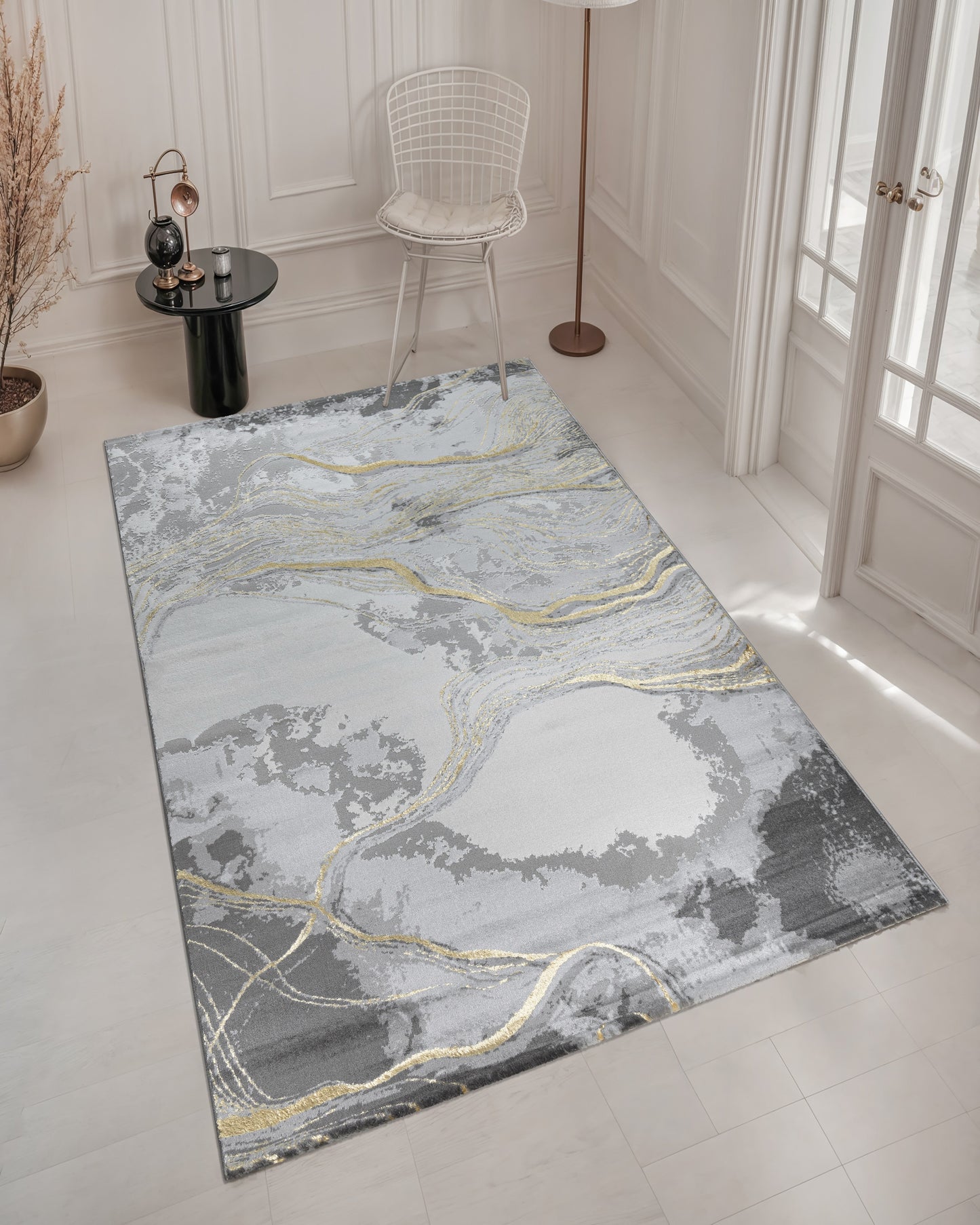 Turkish Area Rug Gamma Premium Collection GOLD/GRAY 0693A