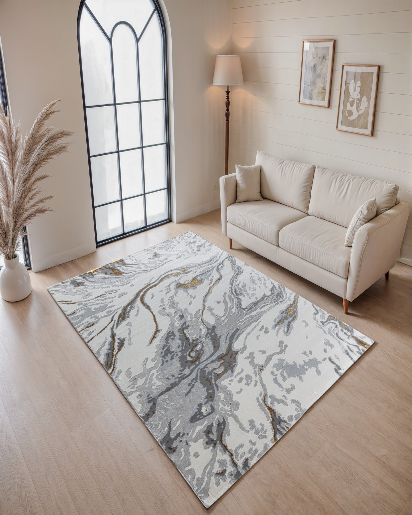 Turkish Area Rug Gamma Premium Collection GOLD/GRAY 0694A