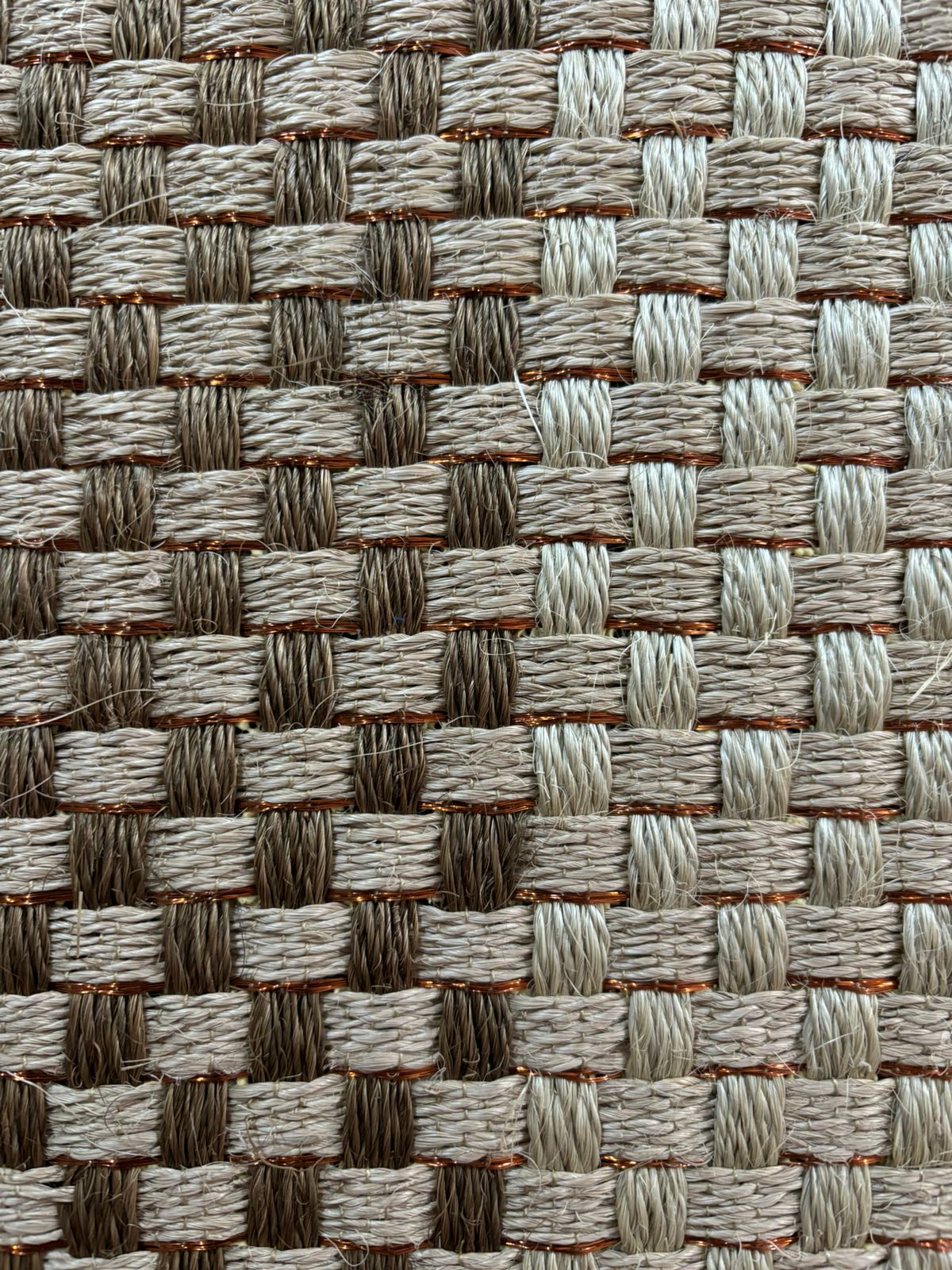 Combined Canasto woven Rug in two-tone Fique with copper detail/ One to One Edge/ F40