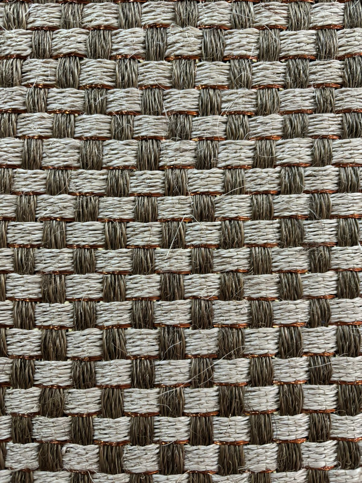 Combined Canasto woven Rug in two-tone Fique with copper detail/ One to One Edge/ F40