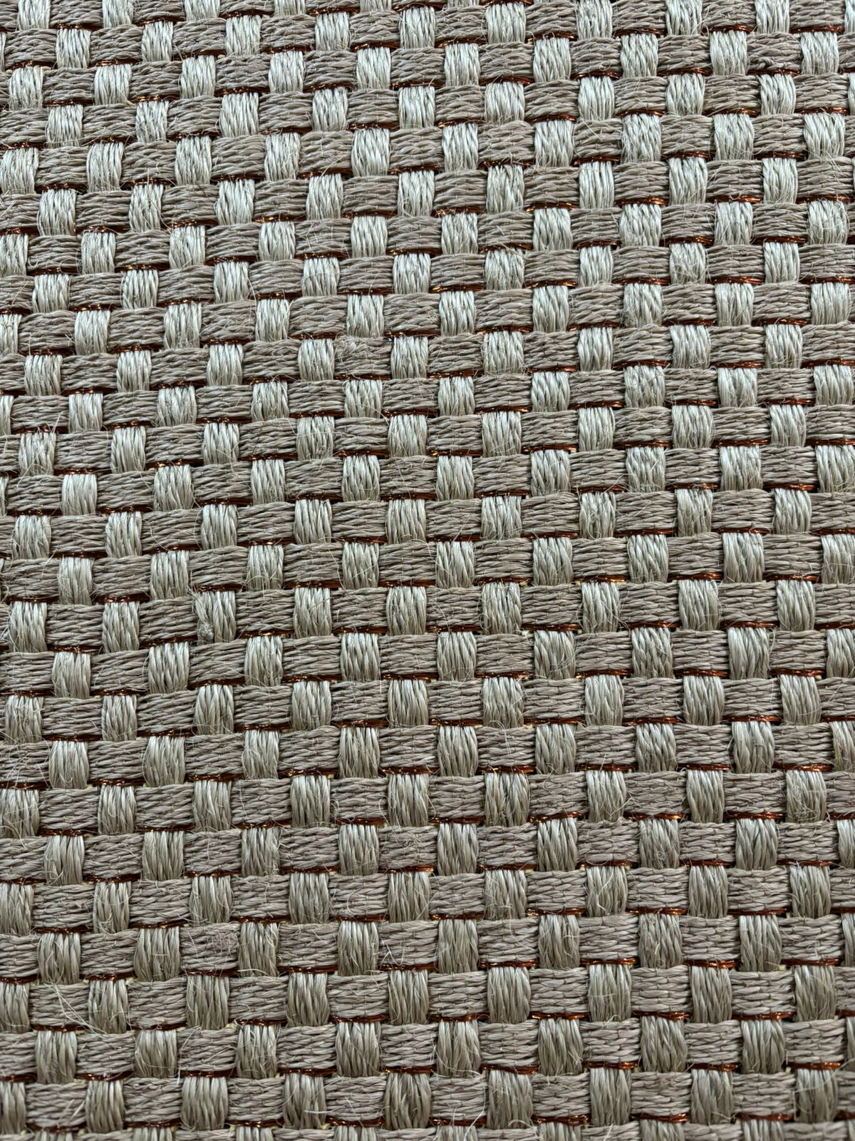 Combined Canasto woven Rug in two-tone Fique with copper detail/ One to One Edge/ F40