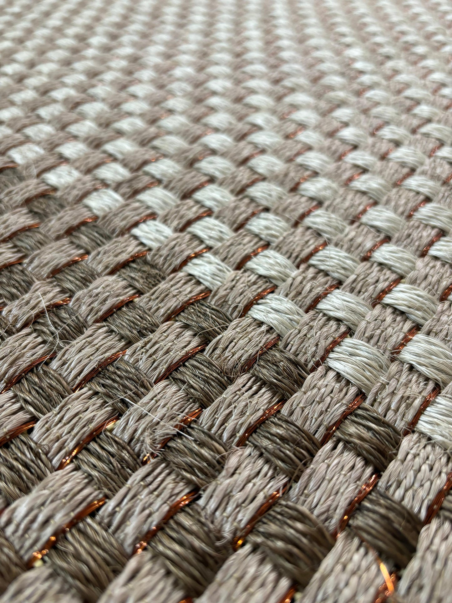 Combined Canasto woven Rug in two-tone Fique with copper detail/ One to One Edge/ F40