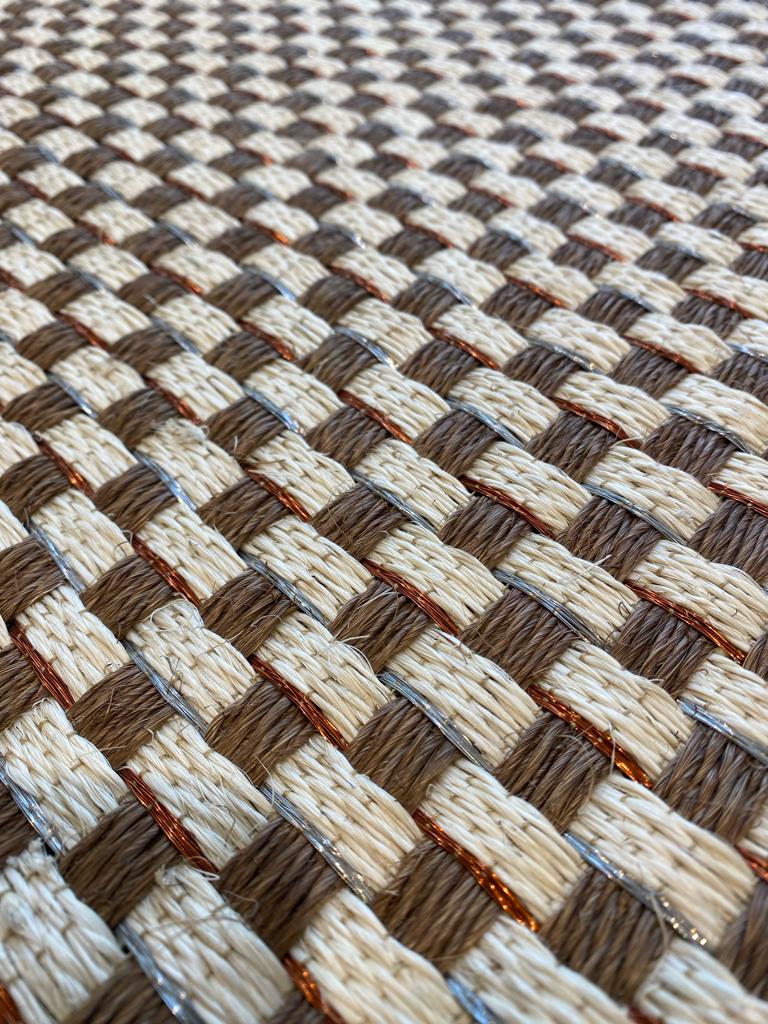Canasto Woven Rug in Fique, Copper and Silver Metal / One to One Edge / F5