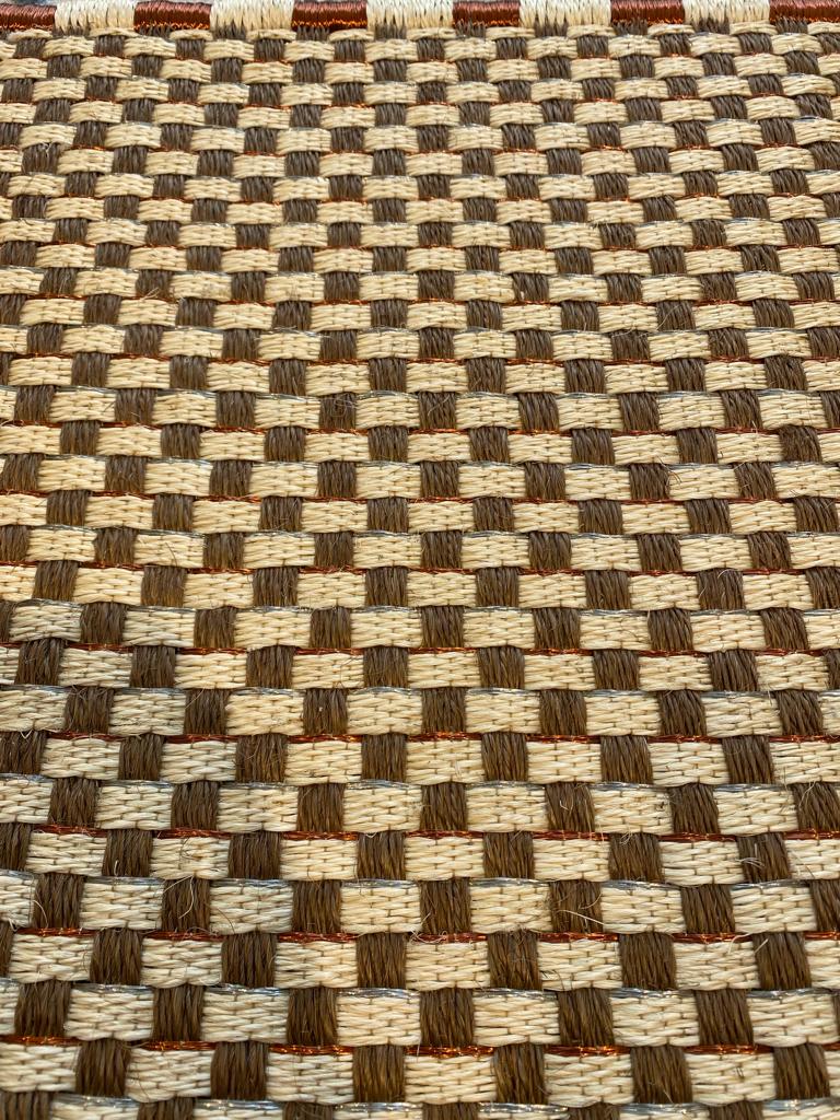 Canasto Woven Rug in Fique, Copper and Silver Metal / One to One Edge / F5