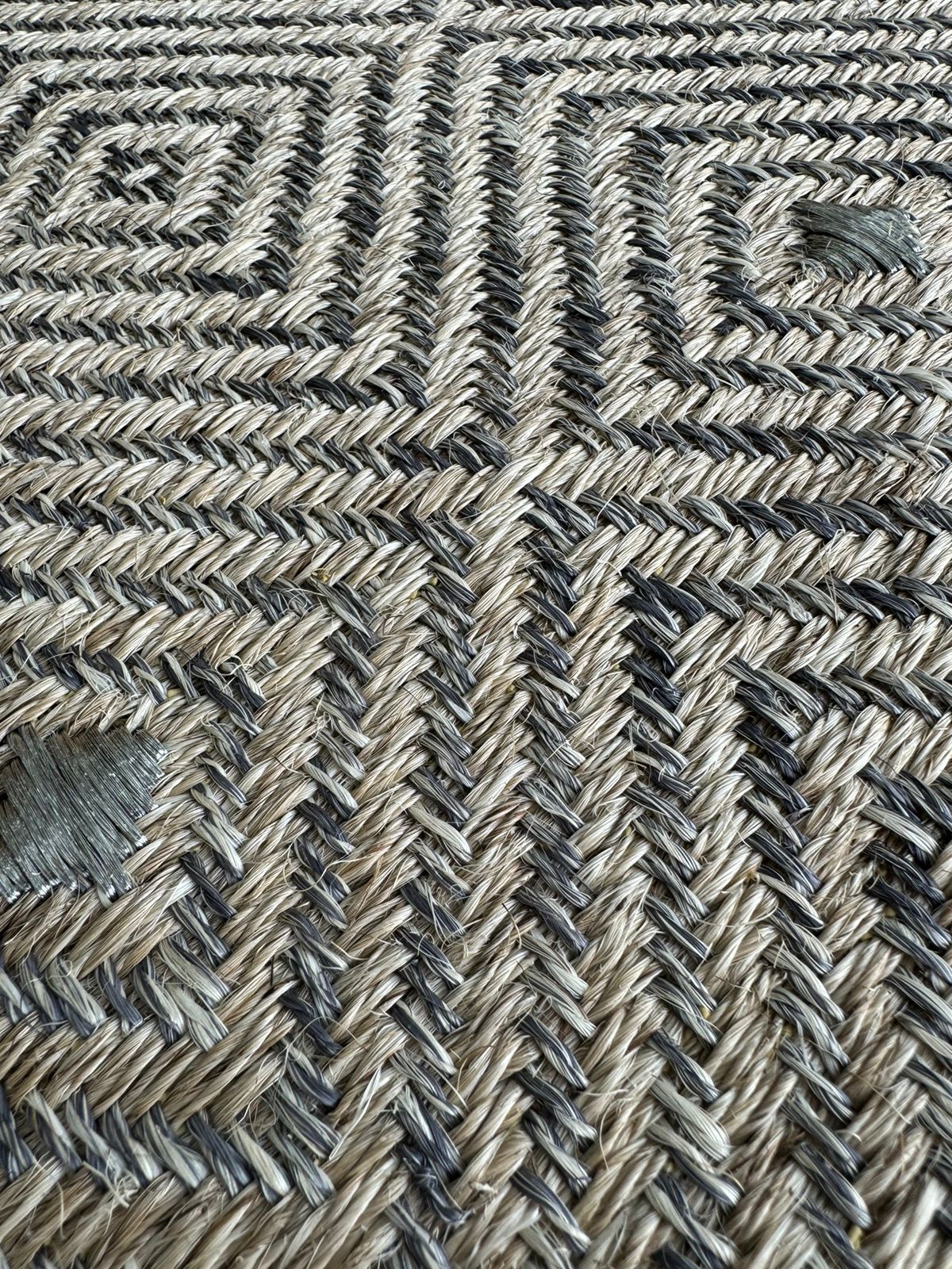 Mayan Woven Rug in Fique and Silver Metal Details / F27