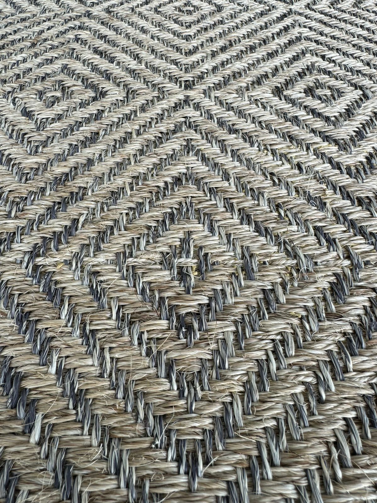Mayan Woven Rug in Fique and Silver Metal Details / F27