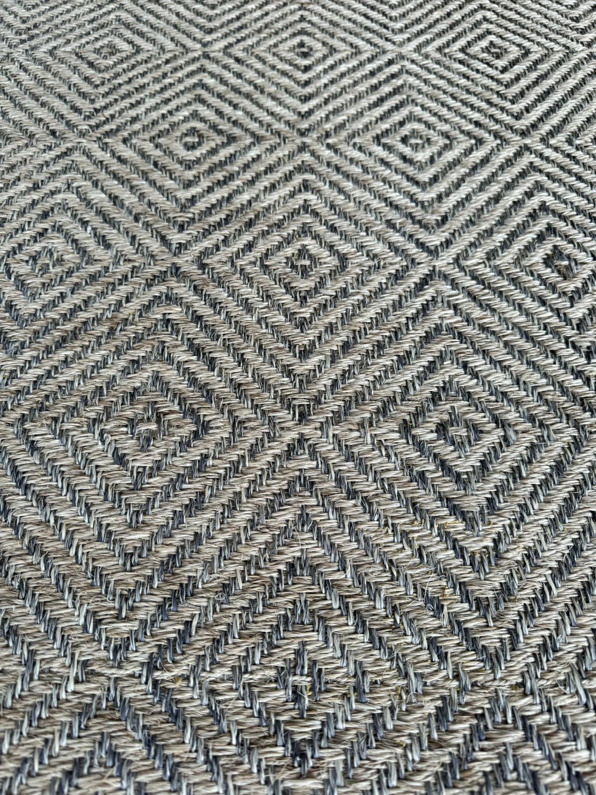 Mayan Woven Rug in Fique and Silver Metal Details / F27