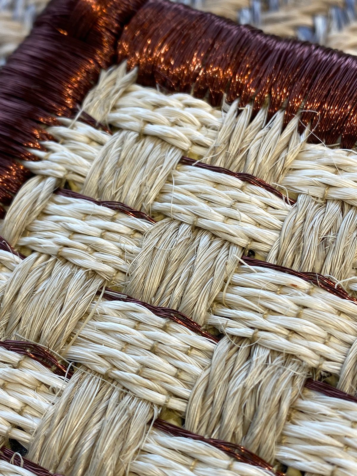 Double-tone Fique basket weave rug with grape copper detail / F29