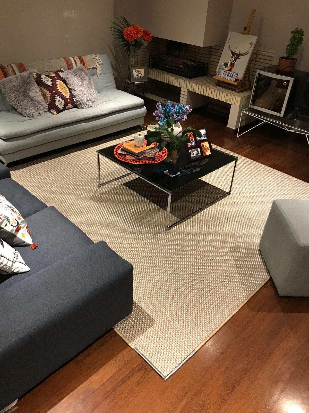 Florencia Woven Rug in Fique, silver metal and Silk / F11