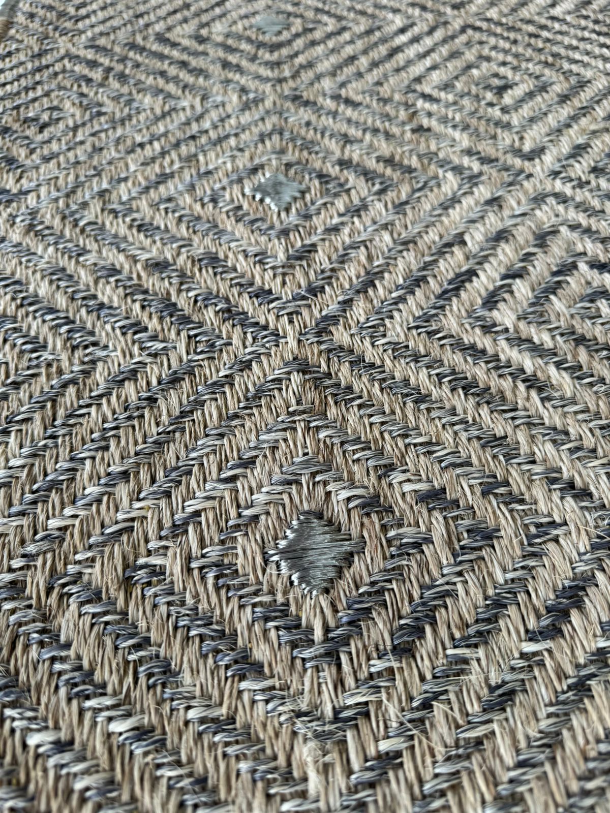 Mayan Woven Rug in Fique and Silver Metal Details / F27